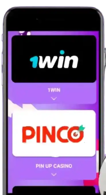 Mobil cihaz ekranında 1win ve Pinco casino platformlarının logoları gösteriliyor.